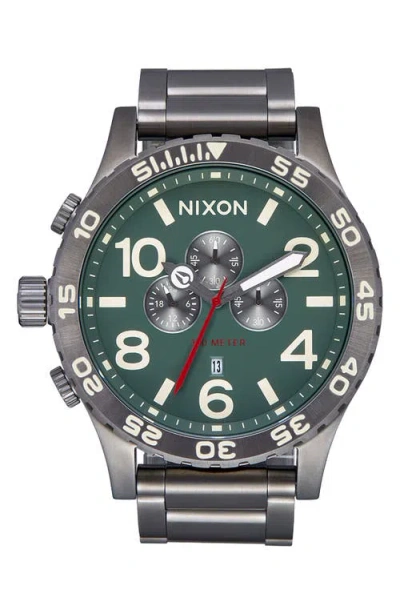 Nixon 'the 51-30 Chrono' Watch, 51mm In Light Gunmetal/dark Forest