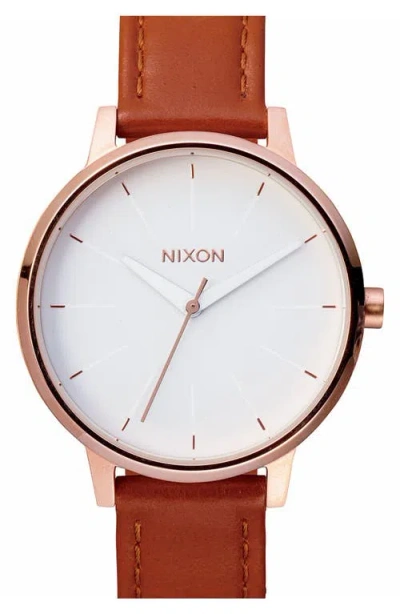 Nixon 'the Kensington' Leather Strap Watch, 37mm In Brown