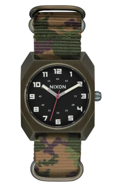 Nixon The Scout Camo Strap Watch, 35mm In Dark Olive/camo
