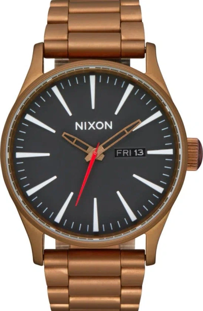 Nixon The Sentry Bracelet Watch, 42mm In Bronze / Black