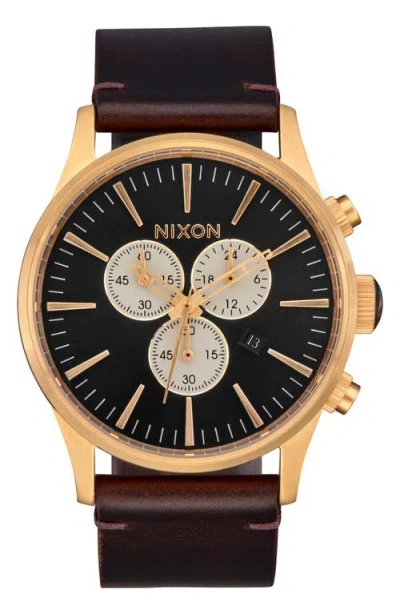 Nixon The Sentry Chronograph Leather Strap Watch, 42mm In Multi