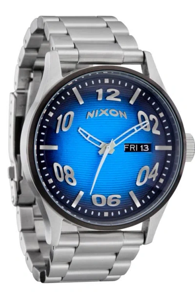 Nixon The Sentry Fisheye Bracelet Watch, 42mm In Fisheye/silver/polar Blue