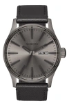 Nixon The Sentry Leather Strap Watch, 42mm