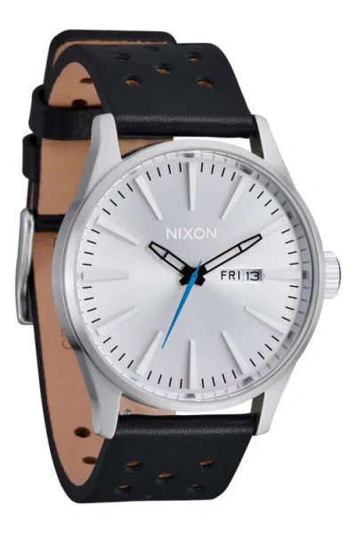 Nixon The Sentry Leather Strap Watch, 42mm