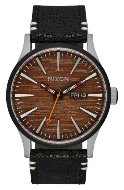 Nixon The Sentry Leather Strap Watch, 42mm
