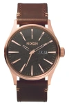 Nixon The Sentry Leather Strap Watch, 42mm In Multi