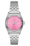 Nixon The Small Time Teller Bracelet Watch, 26mm In Silver/pink