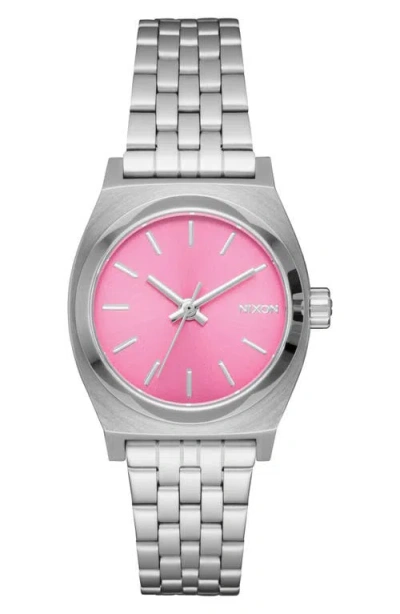 Nixon The Small Time Teller Bracelet Watch, 26mm In Silver/pink