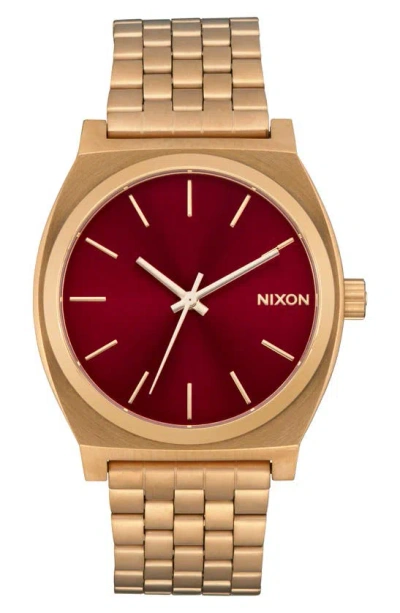 Nixon The Time Teller Bracelet Watch, 37mm In Gold / Oxblood Sunray