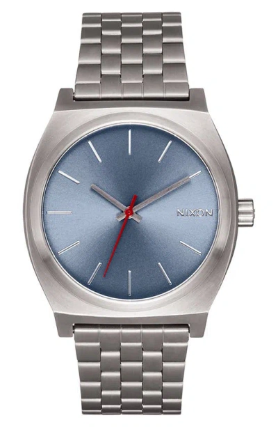 Nixon The Time Teller Bracelet Watch, 37mm In Light Gunmetal / Dusty Blue
