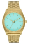 Nixon The Time Teller Turquiose Dial Goldtone Bracelet Watch, 36mm In Multi