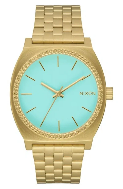 Nixon The Time Teller Turquiose Dial Goldtone Bracelet Watch, 36mm In Multi