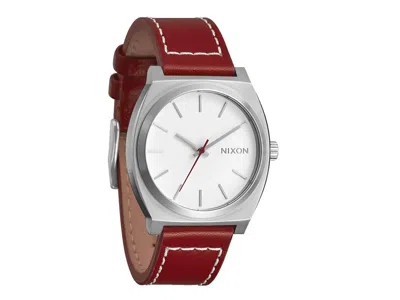 Nixon Time Teller Leather Men's Watches Silver/egret/cranberry, Leather/stainless Steel