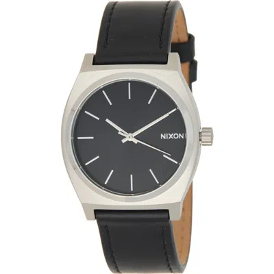 Nixon Time Teller Leather Strap Watch In Black