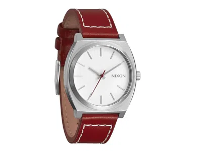 Nixon Time Teller Leather Watches Silver/egret/cranberry: One Size In Red