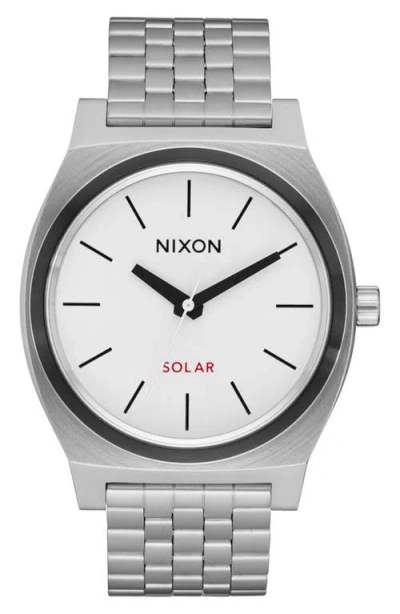 Nixon Time Teller Solar Bracelet Watch, 40mm In Silver