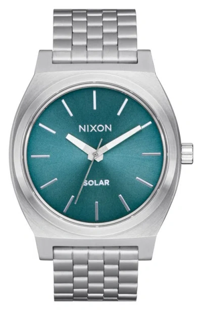 Nixon Time Teller Solar Bracelet Watch, 40mm In Silver/dusty Blue Sunray