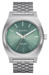 Nixon Time Teller Solar Bracelet Watch, 40mm In Silver/jade Sunray