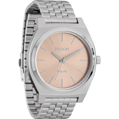 Nixon Time Teller Solar Bracelet Watch, 40mm In Silver/salmon