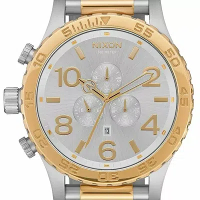 Pre-owned Nixon Watch Mens 51-30 Chrono Gold Silver Face A0831921 Gift Fast Shipping
