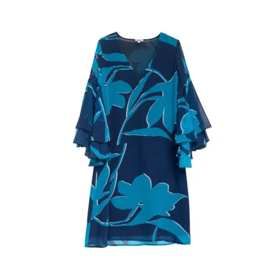 Niza Blue Women Long Printed Straight Leg Trousers