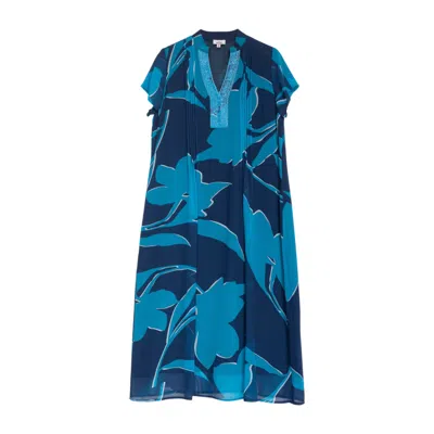 Niza Blue Women Printed Short-sleeved Blouse With Front Closure