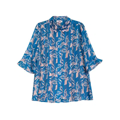 Niza Blue Women Sleeveless Blouse With Front Button Closure And Geometric Print