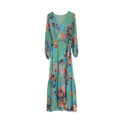 Niza Green Women Printed Short Sleeved Blouse With Belt