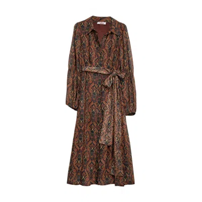 Niza Long Sleeved Women's Multicolor Long Dress In Green