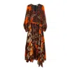 Niza Orange Long Sleeved Women's Long Dress In Brown