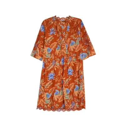 Niza Orange Women Long Printed Trousers With Elastic Waistband