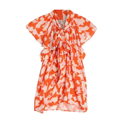 Niza Red Zia Women Blouse With Bow And Ruffles