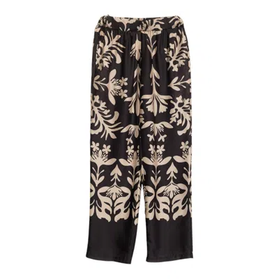 Niza Women's Beige And Black Satin Trousers Amara