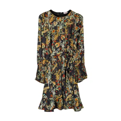 Niza Women's Black Baroque Print Juliet Dress