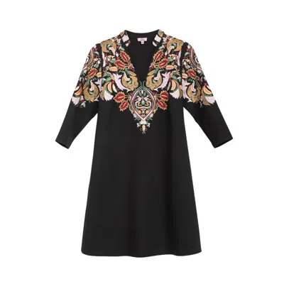 Niza Women's Black Carmina Embroidered Mini Dress