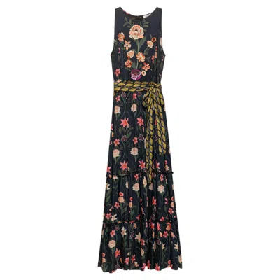 Niza Women's Black Floral Bouquet Bohemian Dress