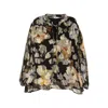 Niza Women's Black Floral Print Gathered Sleeve Blouse In Black