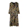 Niza Women's Black Floral Print Juliet Dress In Black