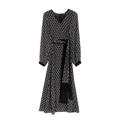 Niza Women's Black Lia Midi Geometric Print Dress