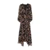 Niza Women's Black Long Brown Dress With Floral Print In Multi