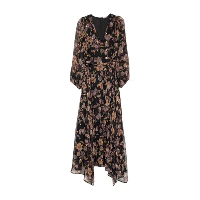 Niza Women's Black Long Brown Dress With Floral Print In Multi