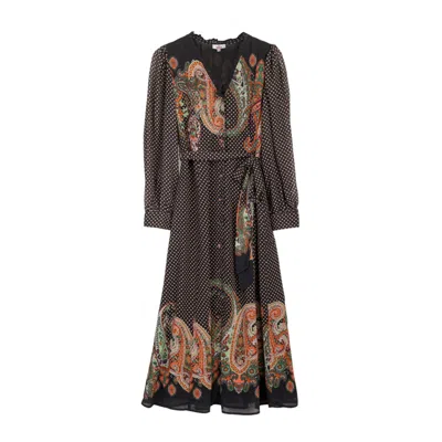 Niza Women's Black Matilda Combined Printed Midi Dress