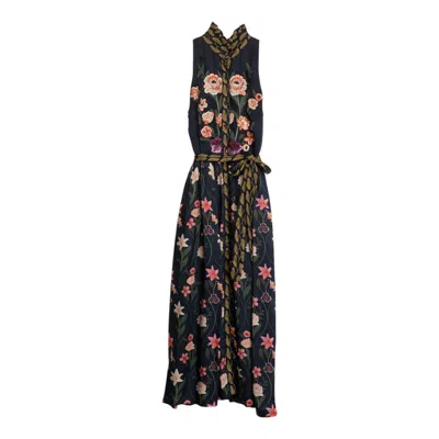 Niza Women's Black Midi Dress With Floral Bouquet