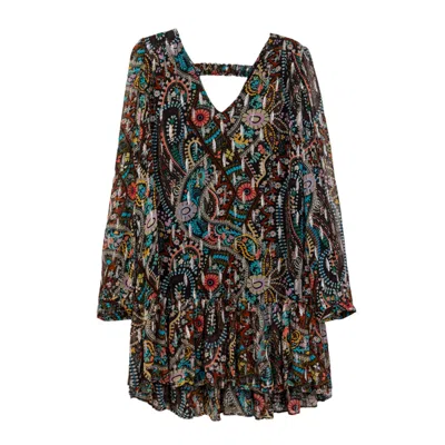 Niza Women's Black Mini Lingerie Paisley Print Dress