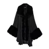 Niza Women's Black Poncho With A High Neck And A Distinctive Pattern On The Front In Black