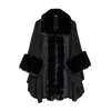 Niza Women's Black Poncho With V Neckline And Fur