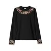 Niza Women's Black Shirt With Embroidery On Sleeves And Neckline In Black