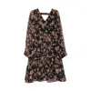 Niza Women's Black Short Brown Dress With Floral Print In Black