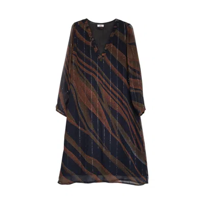 Niza Women's Black Short Brown Long Sleeved Dress