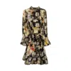 Niza Women's Black Short Dress With Long Sleeves And Floral Print In Multi